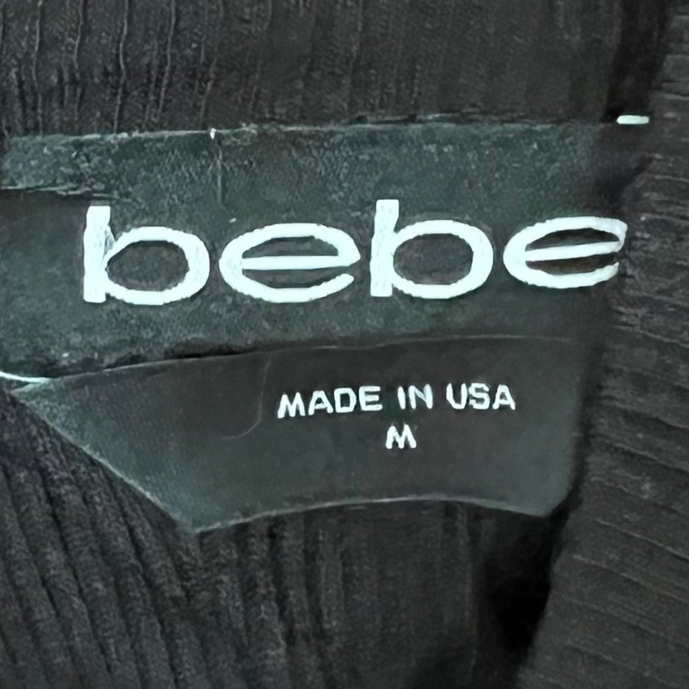 NWT Bebe Rhinestone Spell Out Dress Black Ribbed Size Medium - Picture 5 of 5